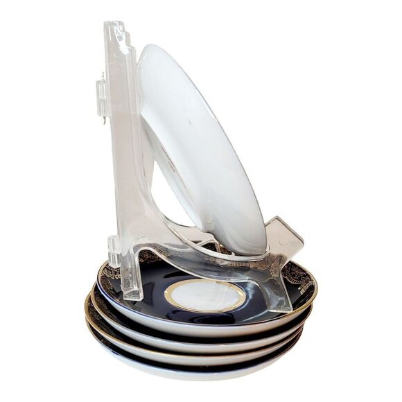 Vintage Set Of 5 Porcelain Lomonosov Cobalt 22k Soviet Blue USSR SAUCERS ONLY - Picture 4 of 5